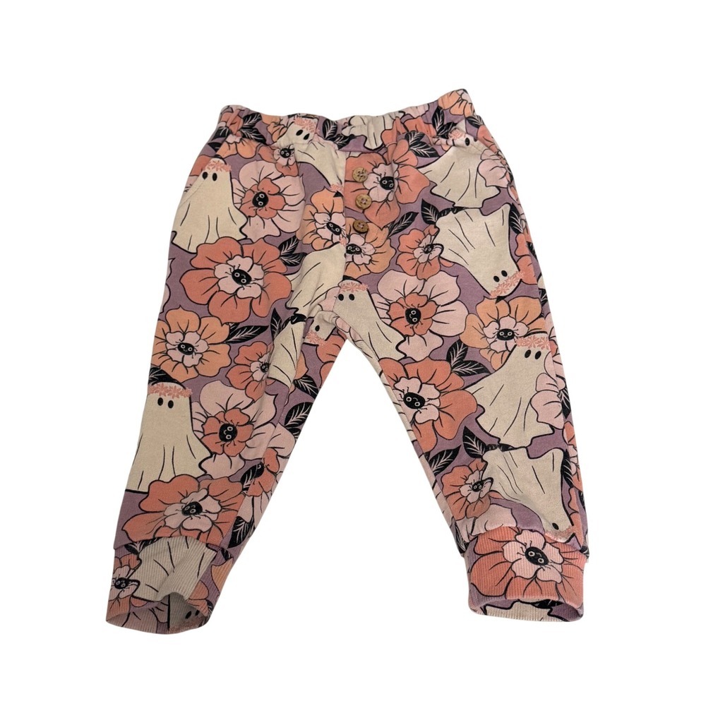 Jessica Simpson Kids Ghost Spooky Floral Jogger Pants Purple Peach 12M Halloween